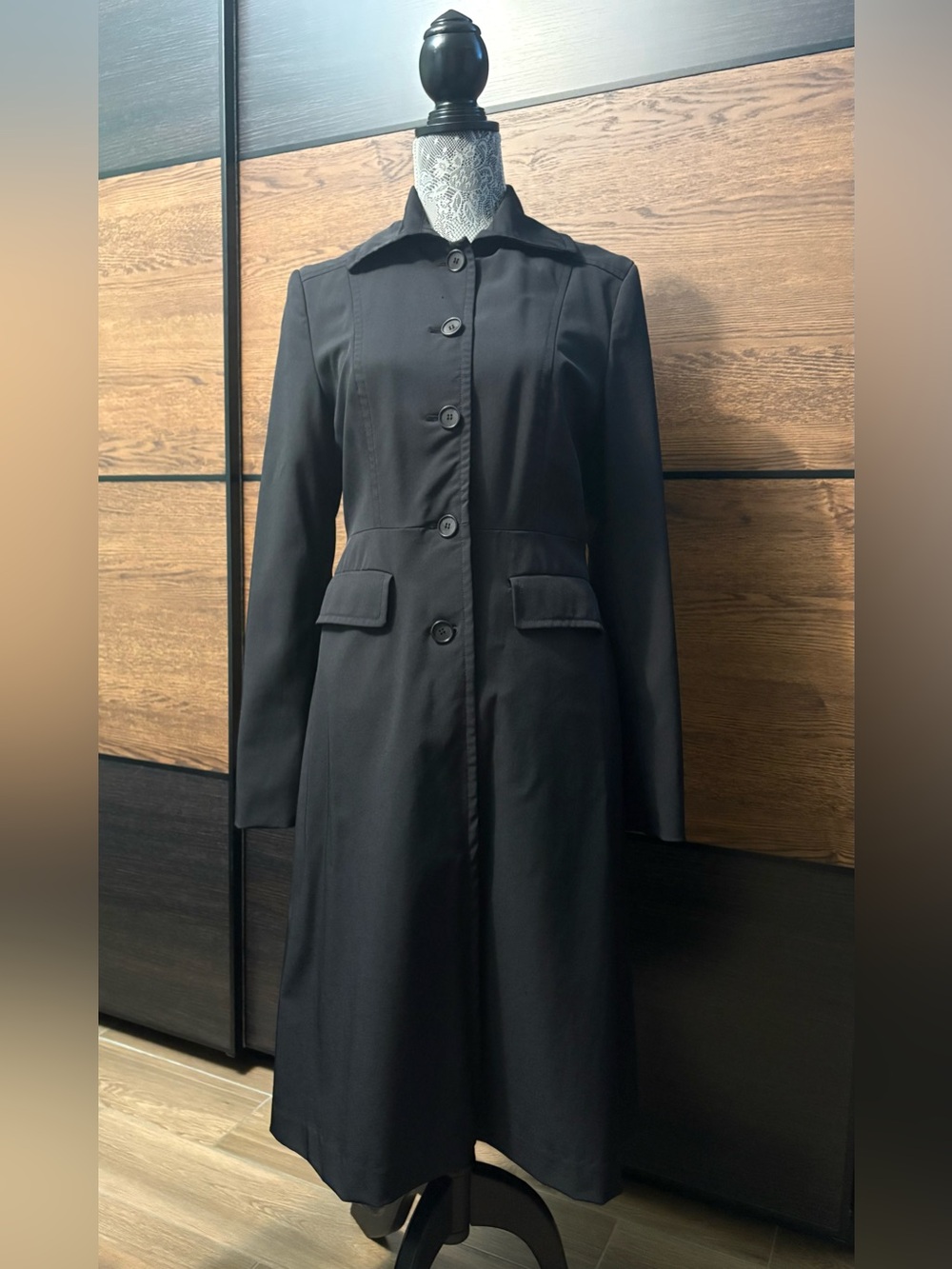 Jacob Black Long Women's Long Coat - Classic Button Front